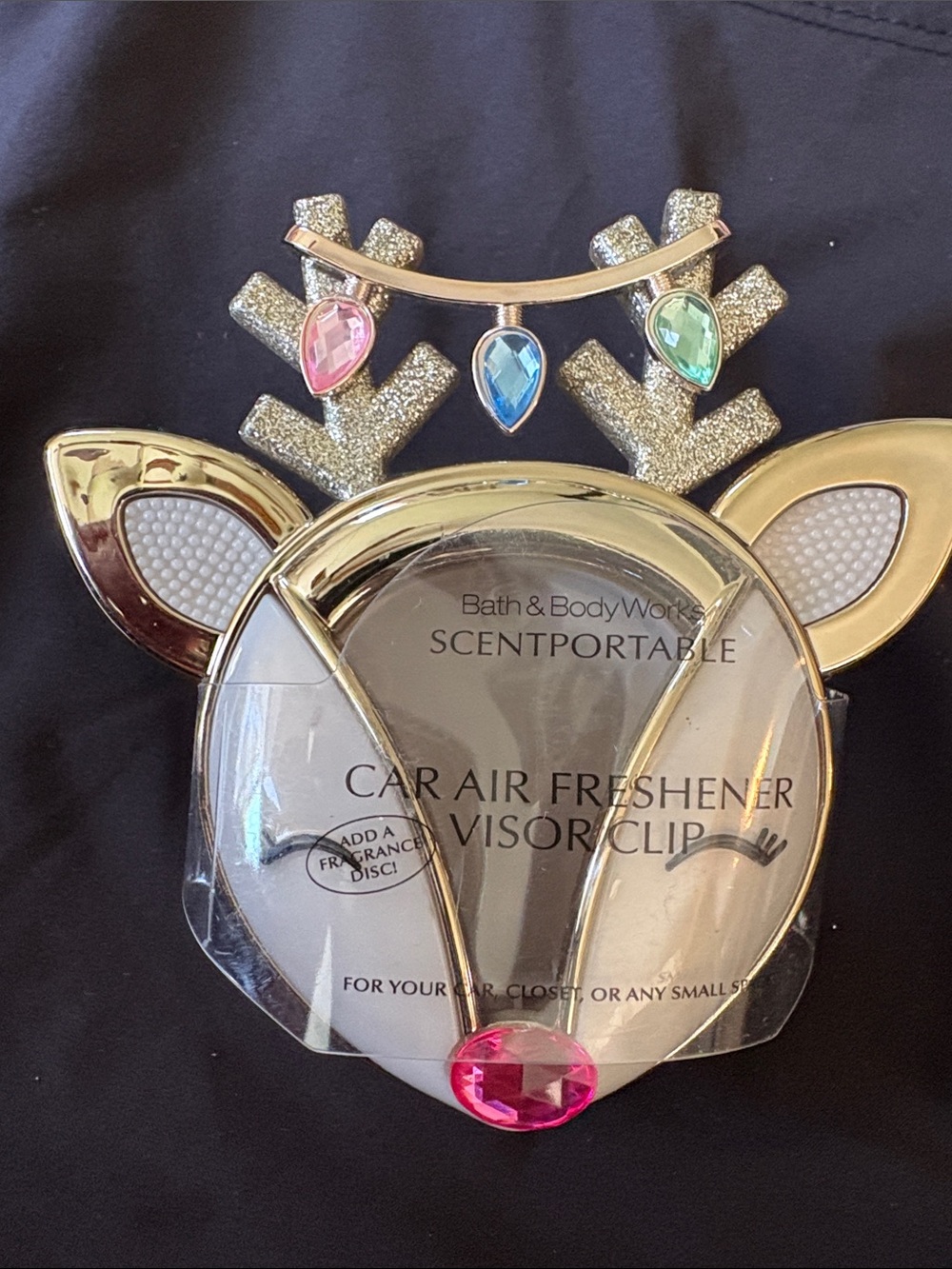 Bath & Body Works Scentportable Car Air Freshener Visor Clip - Gold Reindeer